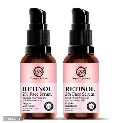Nuerma Science 2% Retinol Serum with Vitamin C, E Oil,  Hyaluronic Acid For Bright Skin Tone  Anti Aging (30 ML Each, Pack of 2) 60 ML