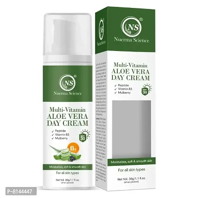 Nuerma Science Multi-Vitamin Aloe Vera Day Cream (SPF 30) with Peptide, Vitamin B3  Mulberry  (30 g)