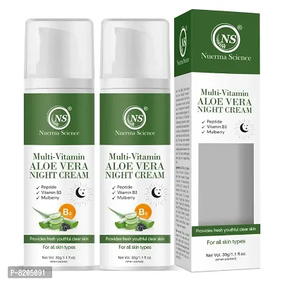 Nuerma Science Multi-Vitamin Aloe Vera Night Cream with Peptides, Shea , Vitamin B3, Mulberry (30 gm Each, Pack of 2) 60 GM-thumb0