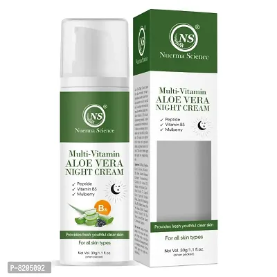Nuerma Science Multi-Vitamin Aloe Vera Night Cream with Peptides, Shea, Vitamin B3, Mulberry (30 gm)-thumb0