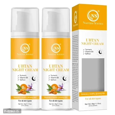 Nuerma Science Ubtan Night Cream for Glowing Skin with Turmeric, Saffron  Vitamin B3 (30 gm Each, Pack of 2) 60 GM-thumb0