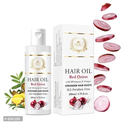 Bioly Red Onion Hair Oil with Bhringraj  Ginger for Nourishes Hair Follicles, Anti Hair Fall, Fast Strong Hair Growth-200 ML