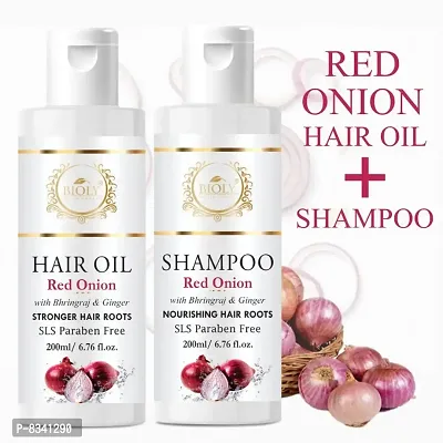 Bioly Red Onion Hair Oil with Bhringraj  Ginger for Nourishes Hair Follicles, Anti Hair Fall, Fast Strong Hair Growth (200 ML Each, Pack of 2) 200 ML