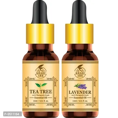 Khadi Ark Tea Tree Oil  Lavender Essential Oil for Skin  Hair (Pack of 2, 15 ML Each)-thumb0