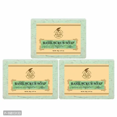 Khadi Ark  Basil Scrub Bathing Soap - Controls Acne - 125 g Each - Pack of 3  (3 x 125 g)