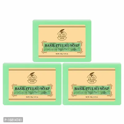 Khadi Ark  Basil Tulsi Bathing Soap - Controls Acne - 125 g Each - Pack of 3  (3 x 125 g)