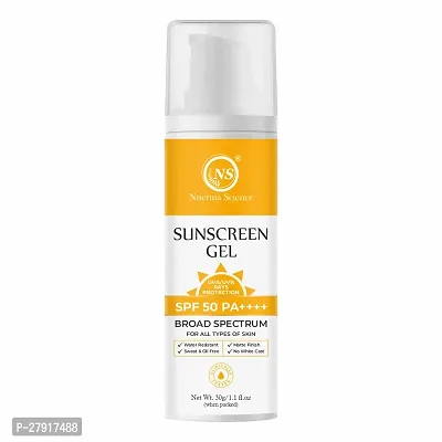 Nuerma Science SPF 50 PA++++ Sunscreen Gel for UVA/UVB Rays Protection | Water Resistant, Matte Finish, Broad Spectrum Sunscreen for Face  Body | Suitable for Women  Men of All Skin Types - 30 GM