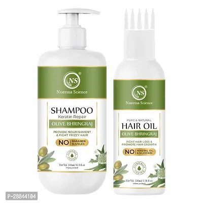 Nuerma Science Olive Bhringraj Hair Shampoo (350 ml)+ Hair Oil (100 ml) Combo Kit