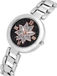 New Latest Exclusive Choice Casual Fashionable  silver Black Flover Dial Metal Strap Analog Watch for Girl  Woman's Watch Analog Watch - For Girls-thumb2