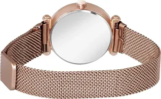 New Laxurius Looking Rose Gold Starry sky Quartz 21st century Magnet Chain Belt Analog Watch - For Girls-thumb1