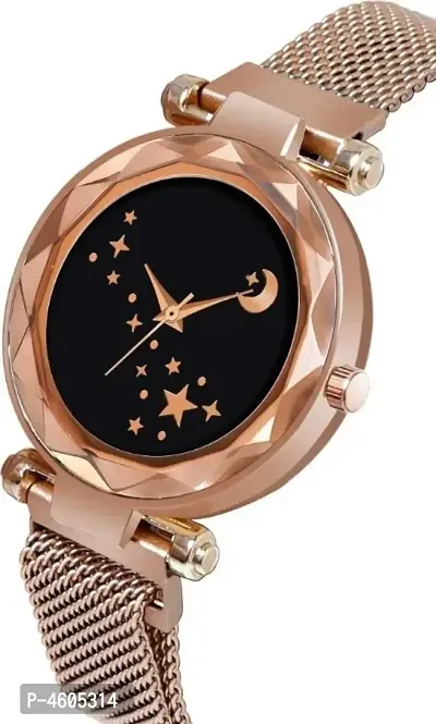 New Laxurius Looking Rose Gold Starry sky Quartz 21st century Magnet Chain Belt Analog Watch - For Girls-thumb3