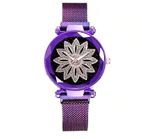 Luxury Diamond Cut Starry purple Dial Magnetic bracelet Watch For Girls Quartz Watches For Girls Watch For Women Analog Watch - For Girls-thumb1