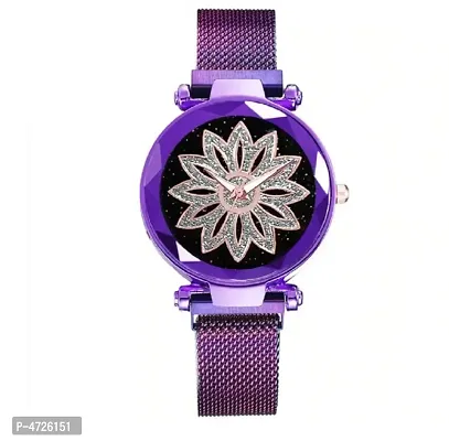 Luxury Diamond Cut Starry purple Dial Magnetic bracelet Watch For Girls Quartz Watches For Girls Watch For Women Analog Watch - For Girls-thumb2