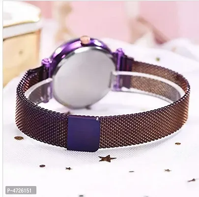 Luxury Diamond Cut Starry purple Dial Magnetic bracelet Watch For Girls Quartz Watches For Girls Watch For Women Analog Watch - For Girls-thumb3