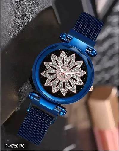 New Luxurious Looking Magnet Blue Buckle Starry sky Quartz Watches For Girls  21st century Magnetic Chain Belt Analog Watch - For Girls-thumb0