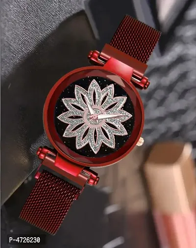 New Luxurious Looking Magnet Mroon Buckle Starry sky Quartz Watches For Girls  21st century Magnetic Chain Belt Analog Watch - For Girls-thumb0