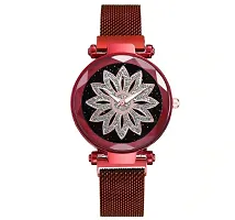 New Luxurious Looking Magnet Mroon Buckle Starry sky Quartz Watches For Girls  21st century Magnetic Chain Belt Analog Watch - For Girls-thumb1