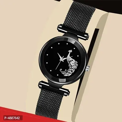 Luxury Black peacock Dial  Mesh Magnet Buckle Starry sky Quartz Watches For girls Fashion  Clock watches girls new model magnet magnet series Analog Watch - For Girls Analog Watch - For Girls Analog W
