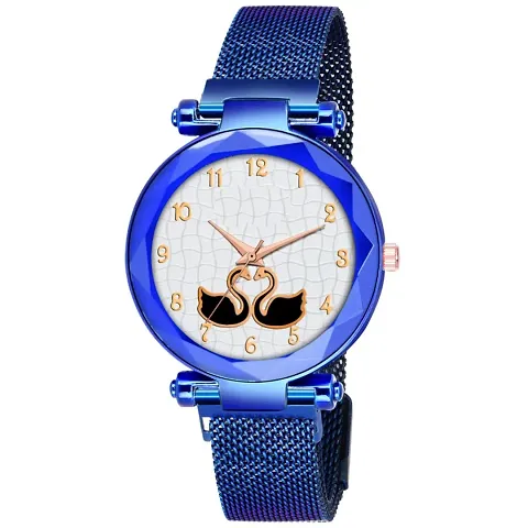 Stylish Magnetic Mesh Metal Strap Analog Watches For Women