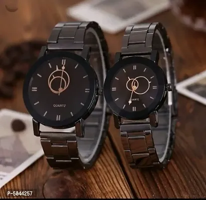 Latest Designer collection Metal Strep Black Couple Analog Watch Quarts Movement Amazing Analog Watch - For Couple Unique Style Black Dial Crystal Glass Steel Belt Analog Watch