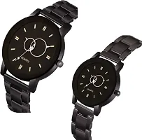 Latest Designer collection Metal Strep Black Couple Analog Watch Quarts Movement Amazing Analog Watch - For Couple Unique Style Black Dial Crystal Glass Steel Belt Analog Watch-thumb2