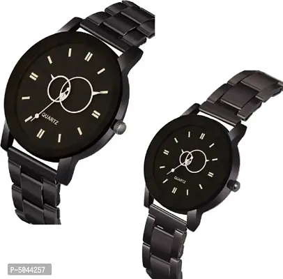 Latest Designer collection Metal Strep Black Couple Analog Watch Quarts Movement Amazing Analog Watch - For Couple Unique Style Black Dial Crystal Glass Steel Belt Analog Watch-thumb3