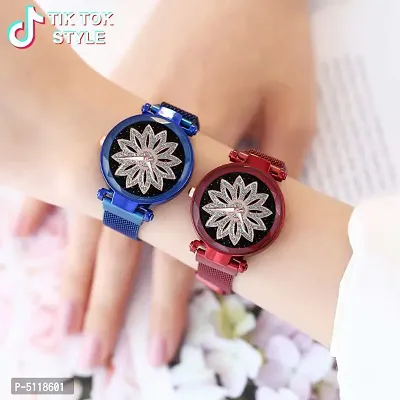 New Latest  Designer collection premium quality combo Pack-02  Blue Maroon Analog Fashion Female Clock with Magnetic Chain Belt Analog Stylish Watch New Model Analog Watch - For Girls women