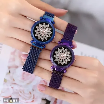 New Latest  Designer collection premium quality combo Pack-02  Blue Purple Analog Fashion Female Clock with Magnetic Chain Belt Analog Stylish Watch New Model Analog Watch - For Girls women