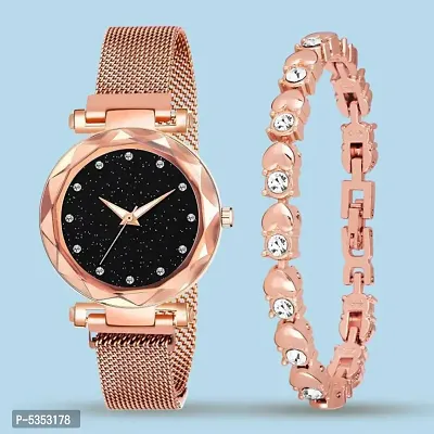New Stylish Fancy   Rose Gold Analog Watch with  Diamond Studded Bracelet Analog Watch Combo - For Girls Analog Watches - For women Girls-thumb0