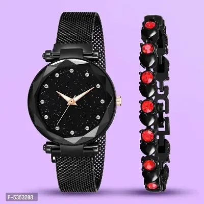 New Stylish Fancy  black Analog Watch with  Diamond Studded Bracelet Analog Watch Combo - For Girls Analog Watches - For women Girls-thumb0