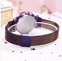 New Laxurius Looking 2021 Starry Sky Magnetic Purple Unique Dial Watch  New Flower design Love heart design   bracelet Combo Set Of 2 Watch With Bracelet Combo Luxury Magnet Metal   Mesh Strap  Buckle-thumb1