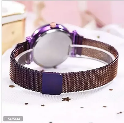 New Laxurius Looking 2021 Starry Sky Magnetic Purple Unique Dial Watch  New Flower design Love heart design   bracelet Combo Set Of 2 Watch With Bracelet Combo Luxury Magnet Metal   Mesh Strap  Buckle-thumb2