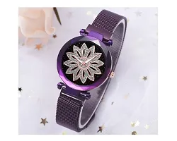 New Laxurius Looking 2021 Starry Sky Magnetic Purple Unique Dial Watch  New Flower design Love heart design   bracelet Combo Set Of 2 Watch With Bracelet Combo Luxury Magnet Metal   Mesh Strap  Buckle-thumb2