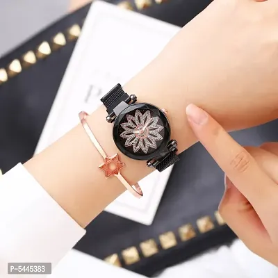 New stylish Luxury  Looking Black Magnetic Watch  Bracelet Analogue Quartz Style Belt Wrist Girl Women Ladies watch with Bracelet Premium Design Diamond  Bracelet Combo Pack of 2 Girls Women Watches M-thumb3