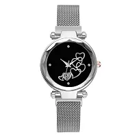 Designer Lovers Heart Dial Black Silver Magnet strap Black Dial Quartz Watch-thumb2