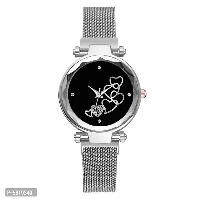 Designer Lovers Heart Dial Black Silver Magnet strap Black Dial Quartz Watch-thumb3