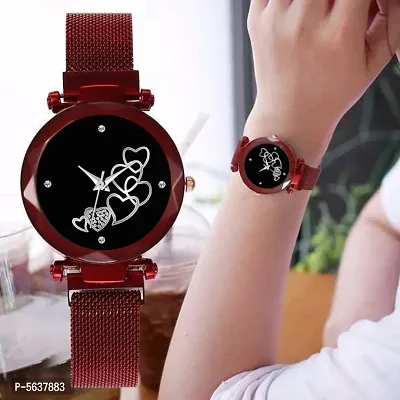 New stylish Magnet Maroon Heart Dial women Fashion     magnet Buckle Starry sky Quartz Watches For girls Women Watches Ladies Wrist Watches Girls Fashion  Watch Female Clock with Magnet Mash