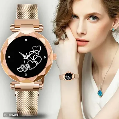 Rose Gold Heart Dial Women Watches Ladies Wrist Watch for Girls Style Analog Fashion Female Clock with Metal Mash Strap Stylish Girls Watch for Women Pack of 1 Analog Watch For Girls Analog Watch - Fo