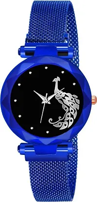 New Fancy Bracelet Blue peacock Dial Women Watches Ladies Wristwatch for Girls Analog Fashion Female Clock Gift Starry Sky Magnetic Watch with Magnet Mash Strap Stylish Girls Watch for Women 2021 Ana-thumb1