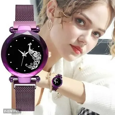 Stylish Purple Analog Magnetic Wrist Watch for Girls-thumb0