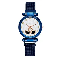 Stylish Blue Magnetic Mesh Metal Strap Analog Watches For Women-thumb1