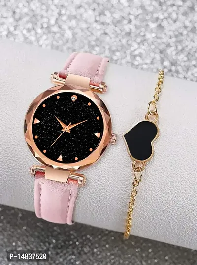 New Arrival Stylish Look Designer Dial Pink Leather fashion Analog wrist Watch - For Women Girls-thumb0