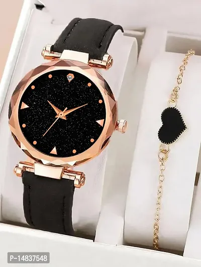 New Arrival Stylish Look Designer Dial Black Leather fashion Analog wrist Watch - For Women Girls