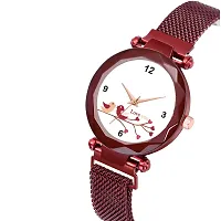 Luxury New Collection  Beautiful Maroon Love Design Girls Fashion Magnet belt Analog  wrist Watch For women-thumb2