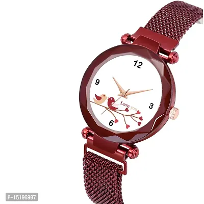 Luxury New Collection  Beautiful Maroon Love Design Girls Fashion Magnet belt Analog  wrist Watch For women-thumb3