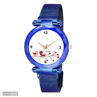 Luxury New Collection  Beautiful Blue Love Design Girls Fashion Magnet belt Analog  wrist Watch For women-thumb0