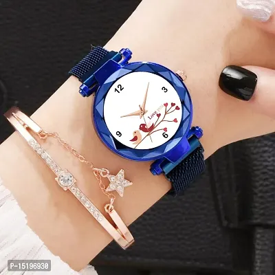 Luxury New Collection  Beautiful Blue Love Design Girls Fashion Magnet belt Analog  wrist Watch For women-thumb3