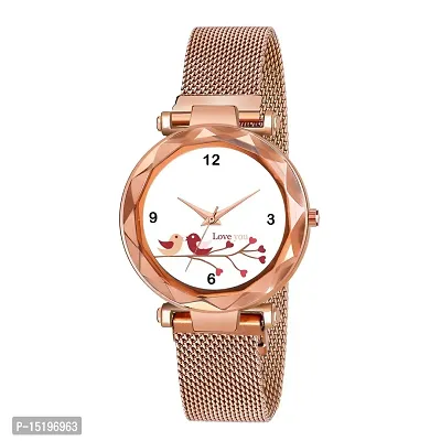 Luxury New Collection Rose gold Love Design Girls Fashion Magnet belt Analog  wrist Watch For women