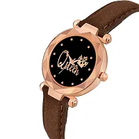 Stylish Latest Cut Glass Queen Dial Brown Leather Strap  Women's Analog Watch For Girls   GL Qween RED-thumb1
