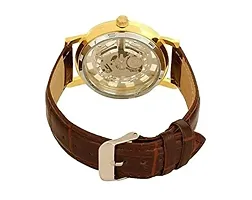 New Top Brand Luxury Transparent Golden Case hollow background Skeleton Leather Strap Mens Analog Mechanical Watches-thumb1